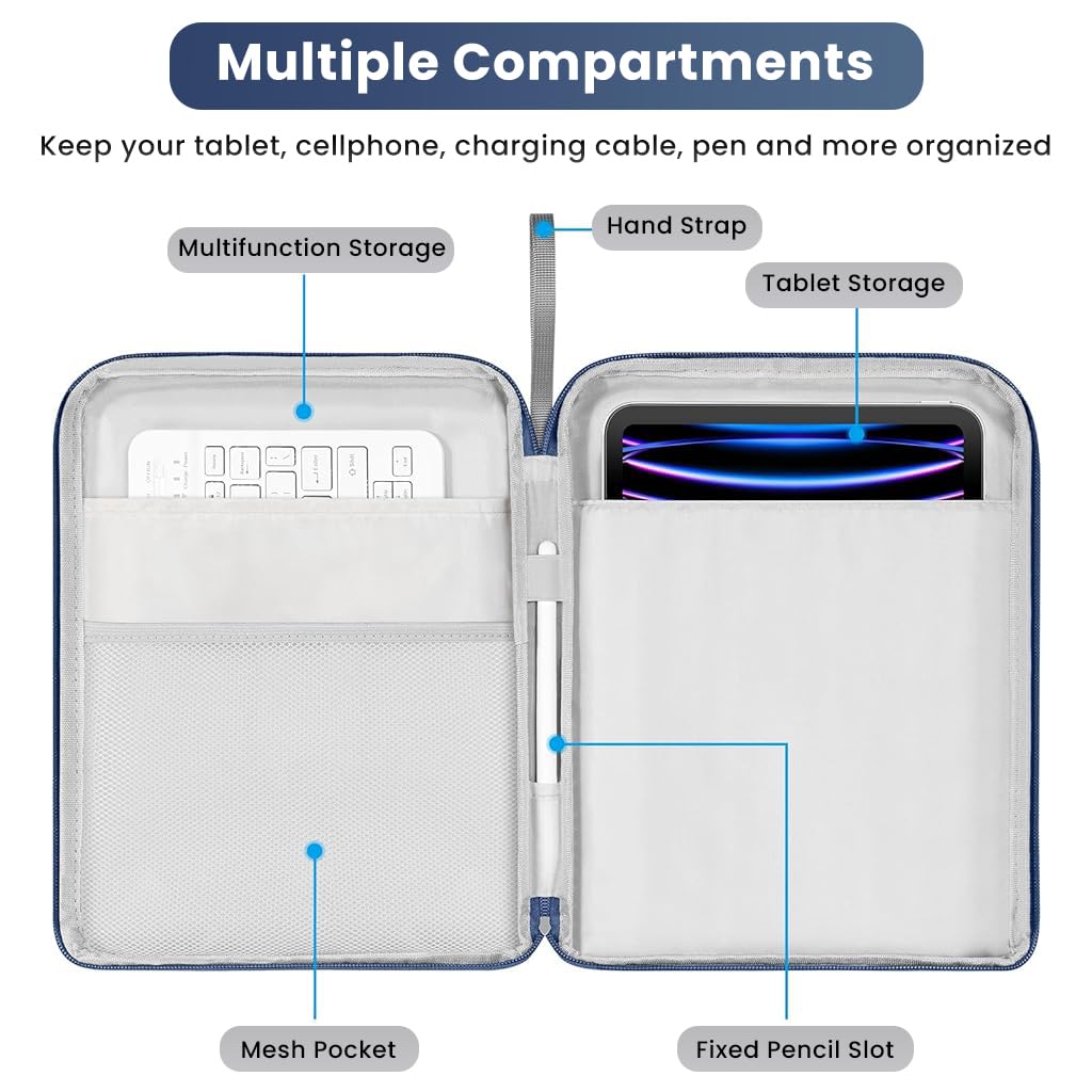 HASTHIP® ZORBES Bolsa de Viaje para Tableta de 12.9 Pulgadas para iPad, Bolsa Impermeable con Cierre y Bolsillo de Malla, Acolchado Protector, Organizador Universal de tabletas, Azul