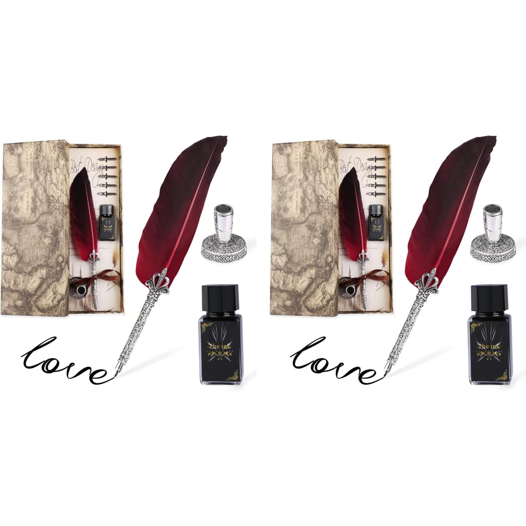 HASTHIP English Calligraphy Feather Dip Quill Pen Set with 5 Nibs and 15ml Ink | Red Gift Box