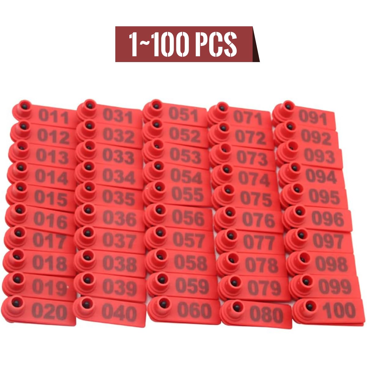 HASTHIP Livestock Ear Tag Applicator Set for Cattle and Sheep with 100 Numbered Tags | Red Plastic Farming Tool