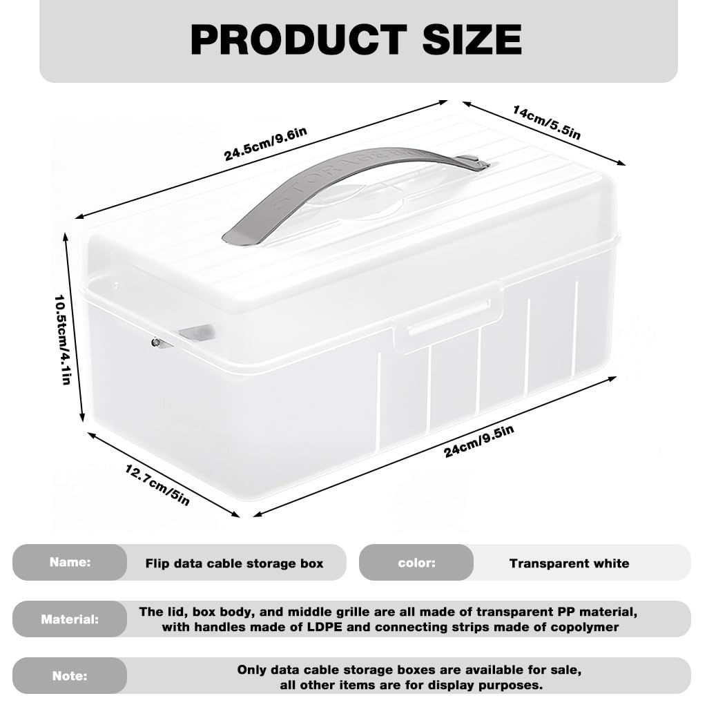 HASTHIP Cable Organizer Box for Travel with Dual Layer 11 Compartments and PP Material | 24x12.7x10.5cm