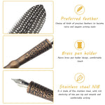 Classical Immersion Feather Handmade Calligraphy Fountain Pen Retro Feather Dip Pen Ink Bottle Set with 3 Dip Pen Nips for Friend, Family Members and Teachers. (Black)