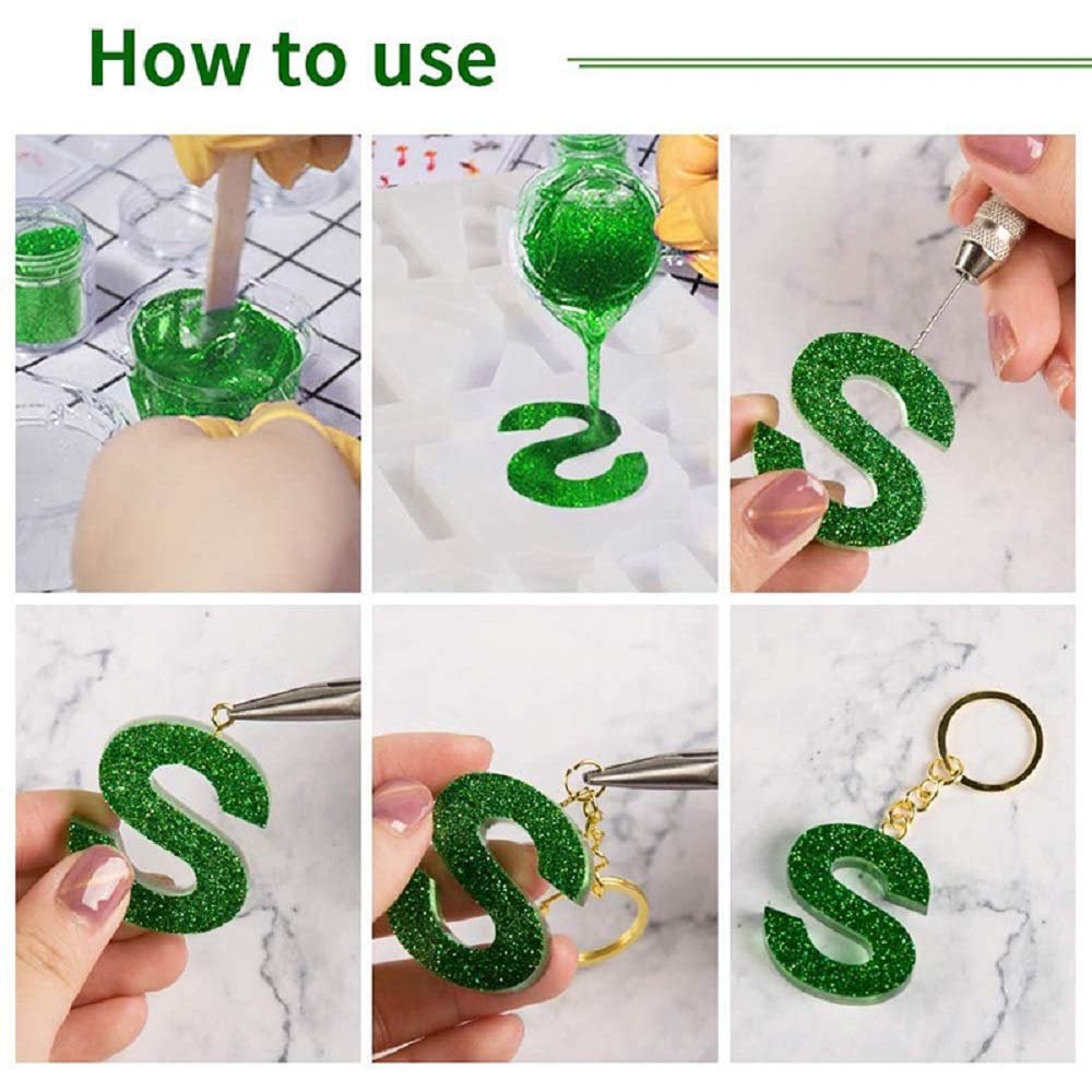 Alphabet Resin Art Kit With Moulds, Letter And Numbers Resin Moulds, Diy Letter Key Chain, Pendant, Jewelry Making Molds For Resin, Silicone Epoxy Resin Moulds, Multi-Colour