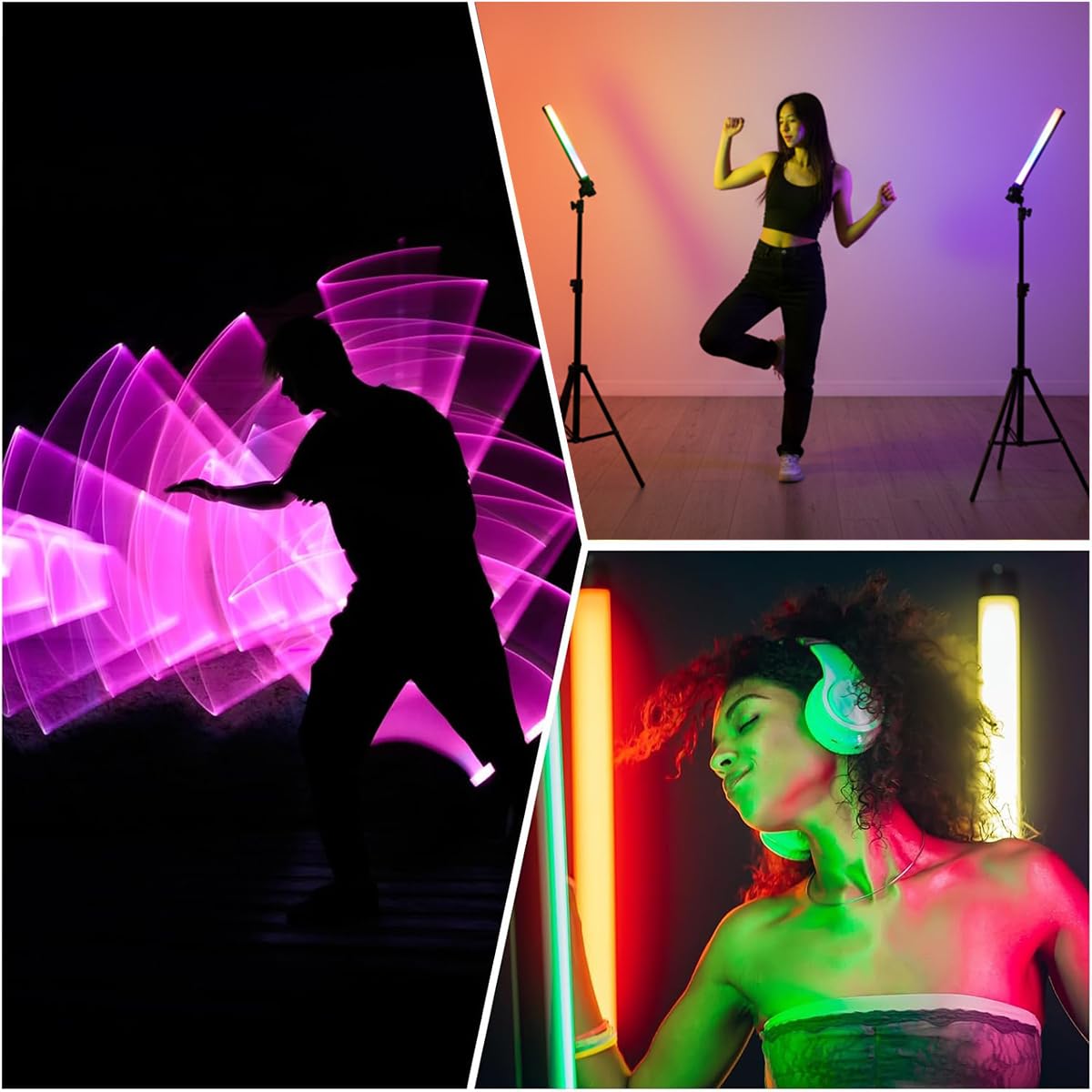 HASTHIP RGB Video Stick Light with Magnetic Mount & Rechargeable Battery