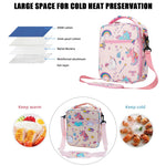 Lunch Box for Kids Girls Insulated Lunch Bag, Pocket Pink Unicorn Print Thermal Lunch Tote Bag with Shoulder Strap for School Thermal Meal Small Lunch Tote Toddler Rainbow Lunchbox