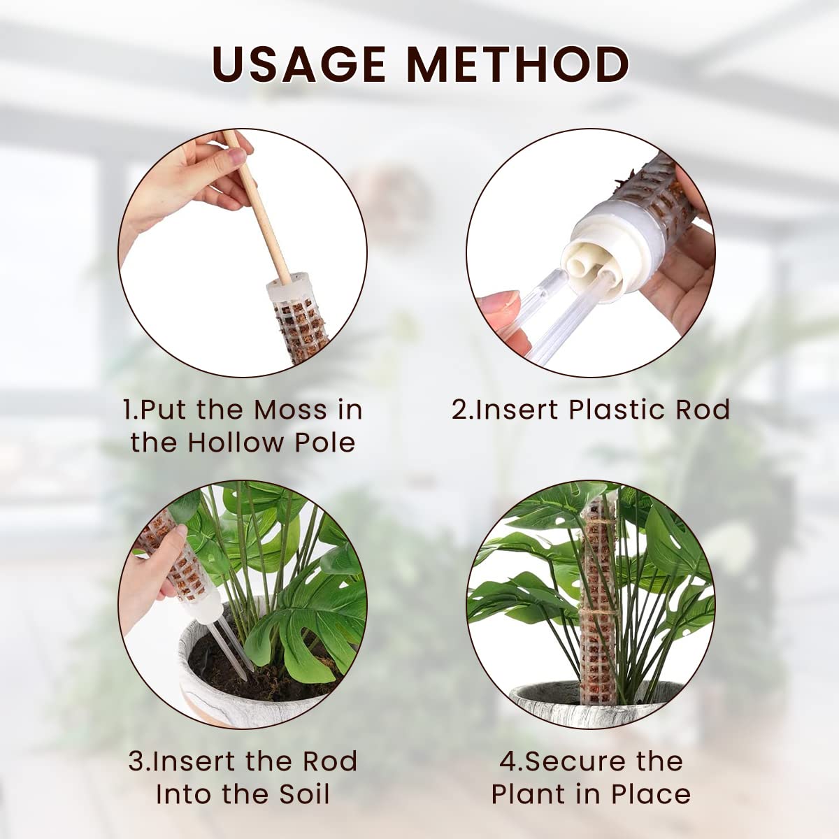 HASTHIP Moss Pole Stick for Climbing Plants with Fillable Design and Plastic Stakes | Includes 2 Poles