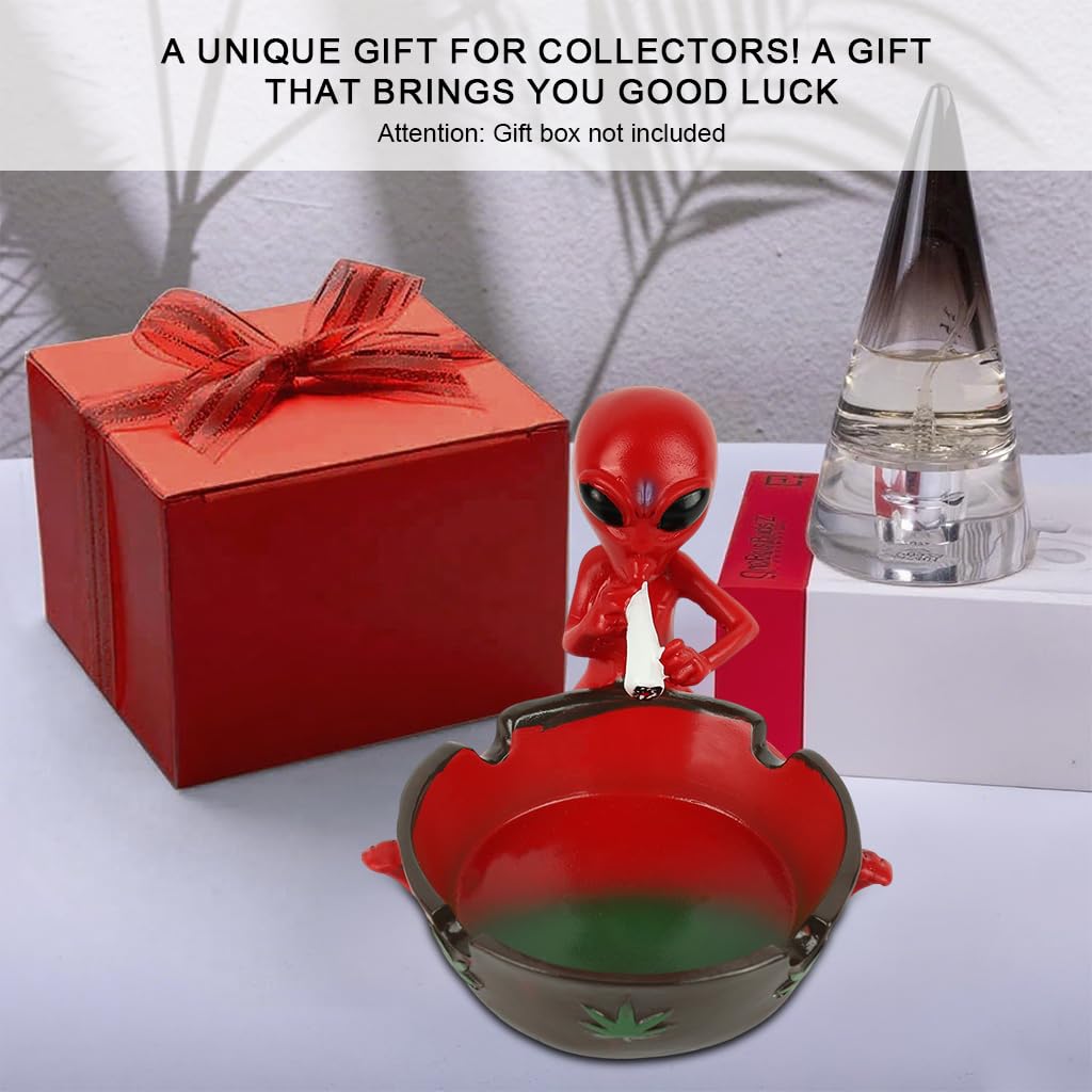 HASTHIP Red Alien Ashtray for Home Office and Car with Four Cigarette Slots | Resin Desk Decor