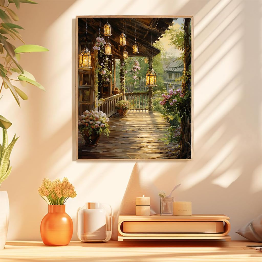 HASTHIP® DIY Paint by Numbers Kit Countryside Hallway DIY Oil Paint Paint by Numbers Canvas Oil Paint Wall Decoration DIY Number Painting Natural Scenery Oil Paint Home Decoration, 40 x 50 cm