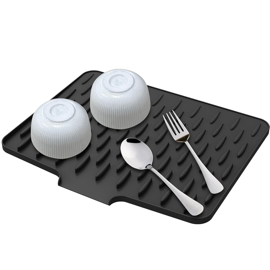 HASTHIP® Foldable Silicone Slope Drain Pad, Tableware Insulation and Anti Slip Mat, Black
