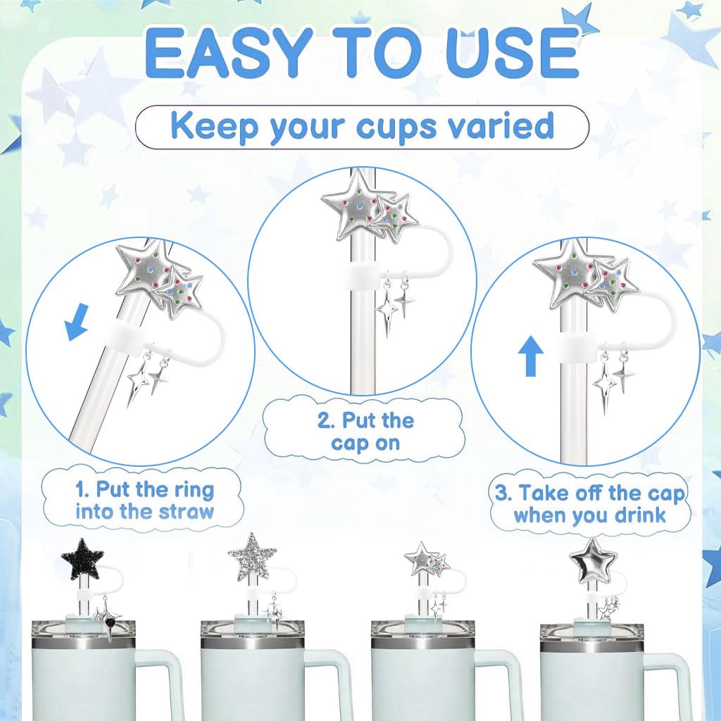HASTHIP Straw Cover Caps for 10mm Straws featuring Anti Slip Grip and Star Charm | Travel Use