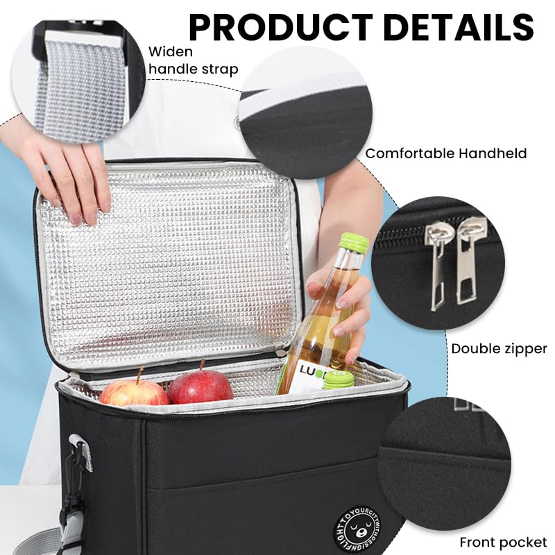 HASTHIP Insulated Lunch Bag for Camping and Office with Foil Liner & Strap 26x17x18cm
