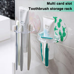 HASTHIP Wall Toothbrush Holder for Bathroom with 4 Slots and Central Toothpaste Organizer | Self-Adhesive Floral and Cactus Design Pack of 2