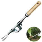 HASTHIP® 12.6'' Gardening Weeder Tool Stainless Steel Manual Weeder Tool with Intergrated Curved Hoe, Wooden Handle Manual Weeder Multipurpose Gardening Weeder Hoe Tool