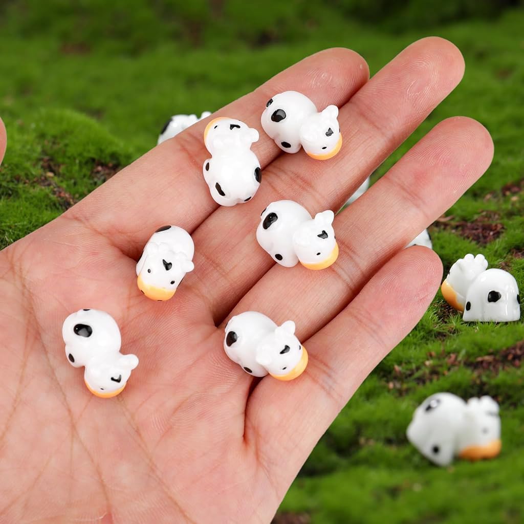 HASTHIP Miniature Cow Figurines for Garden and Desk Decor with Resin Craft | 10 pcs 0.78 in