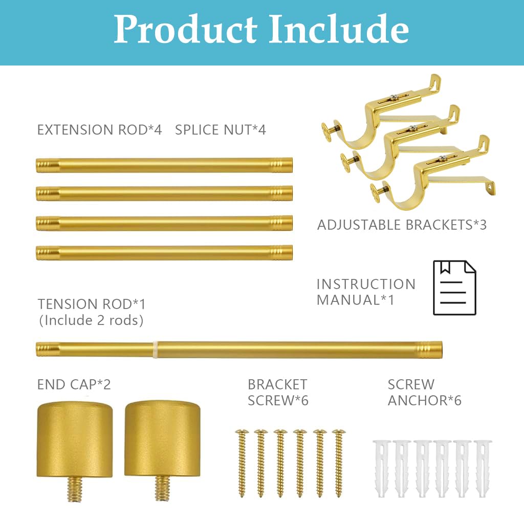 HASTHIP Curtain Rod for Windows 32–84 Inch with Splice Nut Connection | Golden 2PCS Set