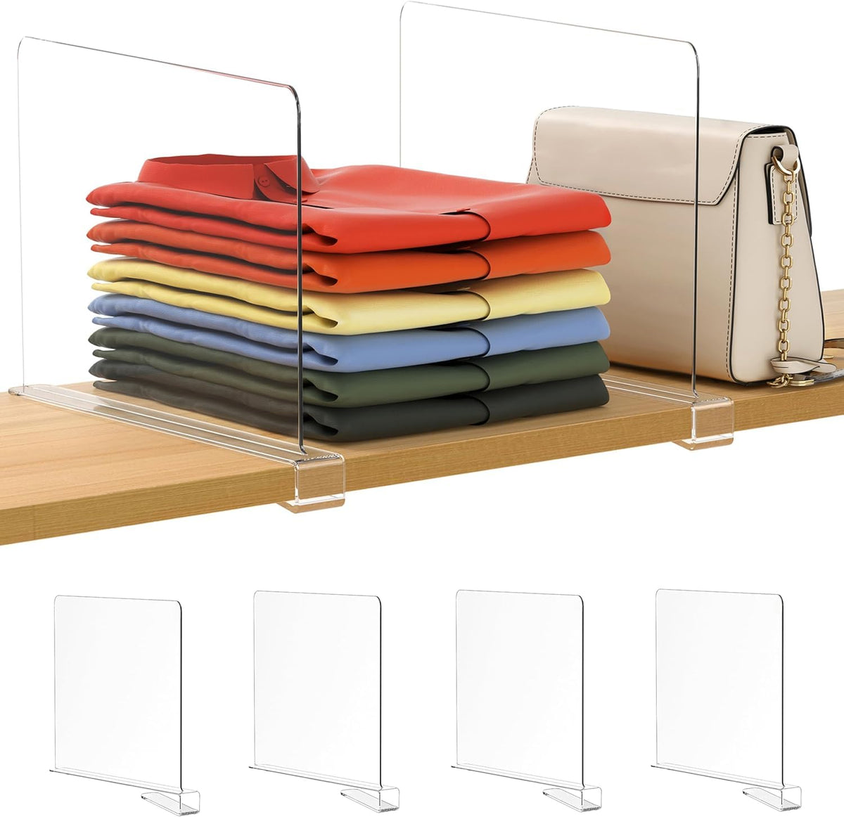 HASTHIP Clear Acrylic Shelf Dividers for Closet Organization 30x24.5cm with Insert-On Design