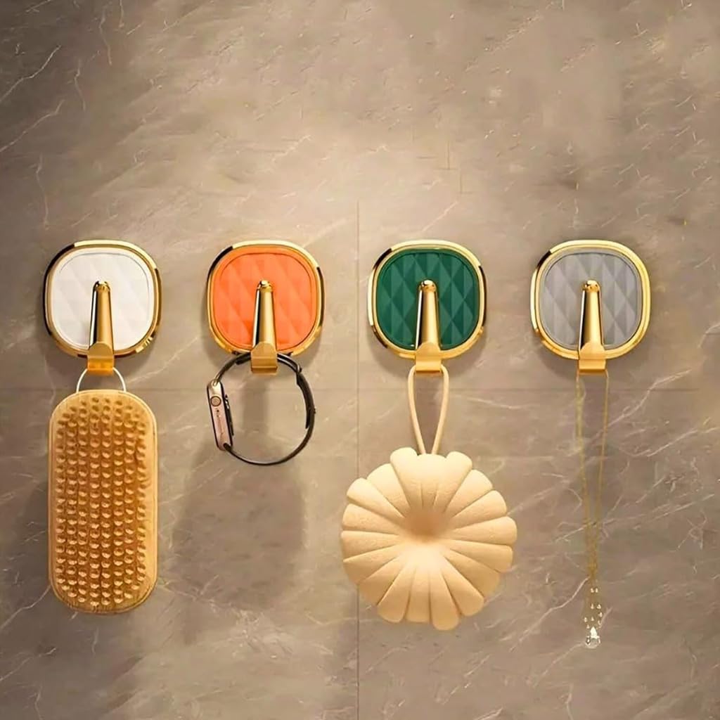HASTHIP Wall Hooks for Bathroom and Kitchen with Self Adhesive Backing | 4Pcs Acrylic Golden Organizer