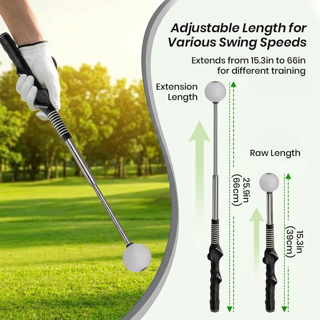 HASTHIP Golf Swing Trainer, Retractable Golf Training Club with Adjustable Length & Sound Feedback