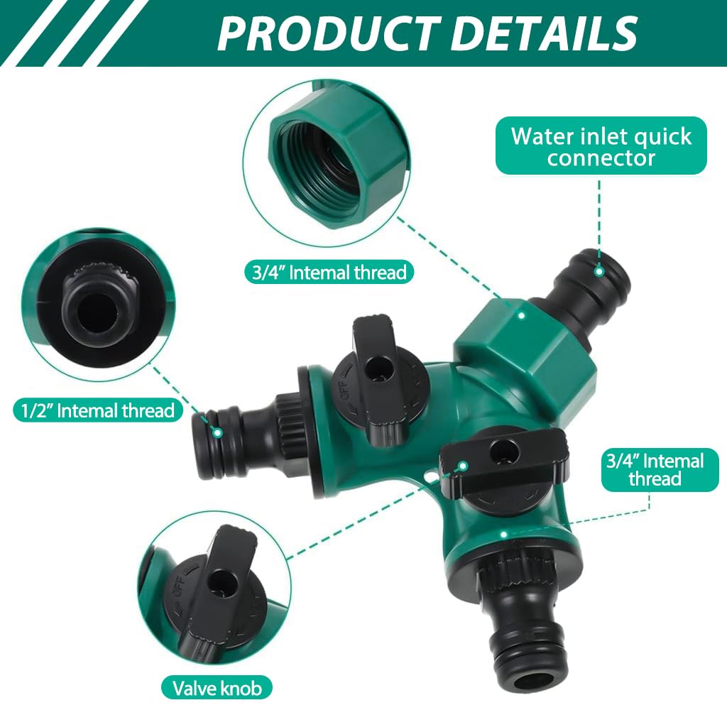 HASTHIP 2 Way Tap Splitter for Garden Irrigation with Separate Valve Control and ABS Body | Leak Proof 3/4 & 1/2 Inch Connector