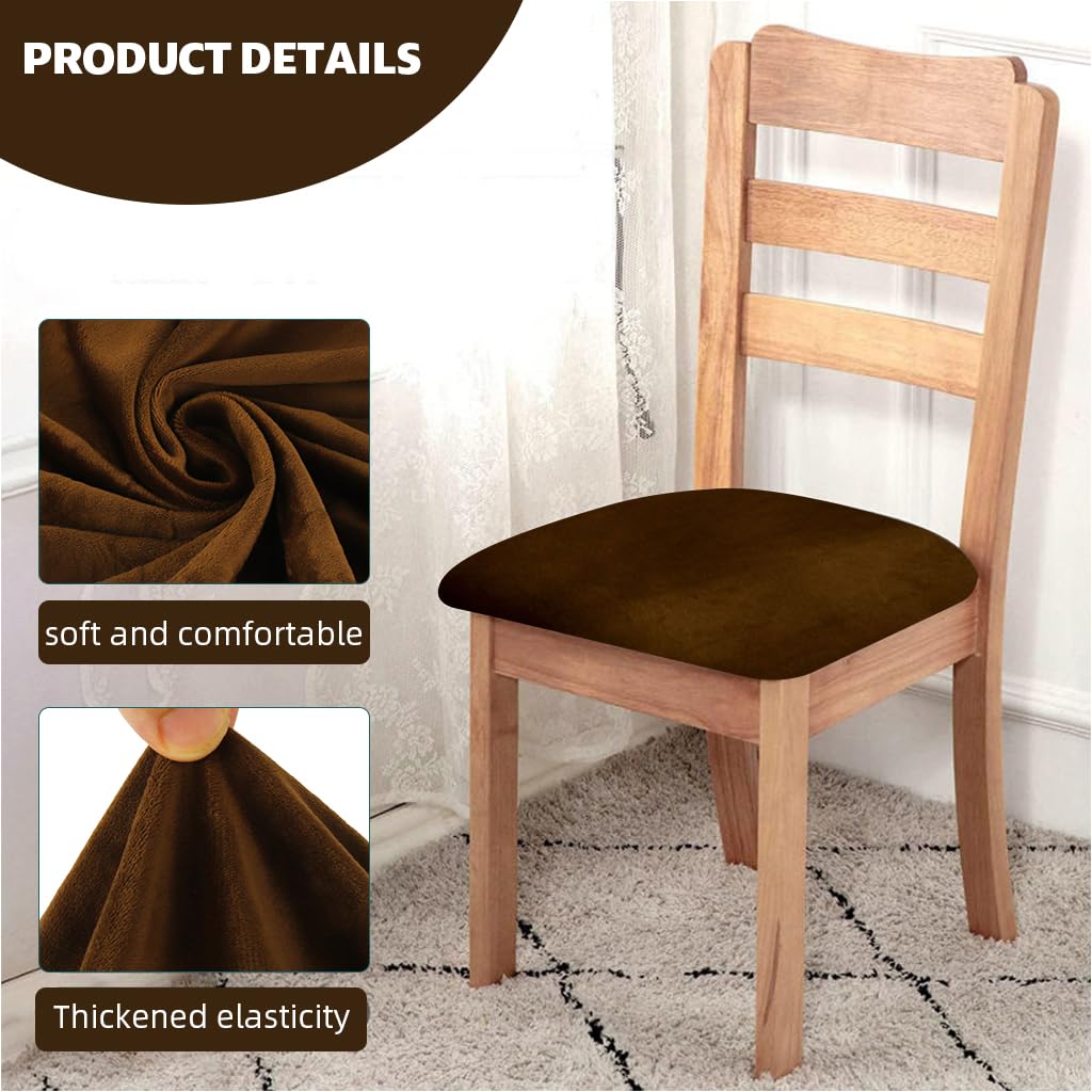 HASTHIP Dining Chair Covers for 14–18 in Seats with Elastic Edge in Retro Brown Velvet | Pack of 6