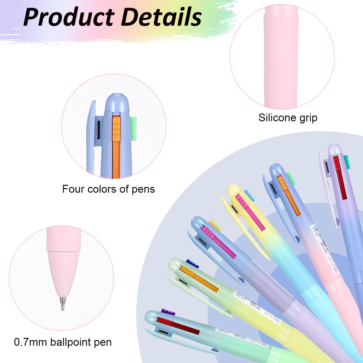 6Pcs Multicolor Ballpoint Pens 4-in-1 Switchable Ink Ballpoint Pen Smooth Writing Fashion Multicolor 0.5mm Ballpoint Pens for Note-Taking, DIY Art Work, School Office Stationery Supplies