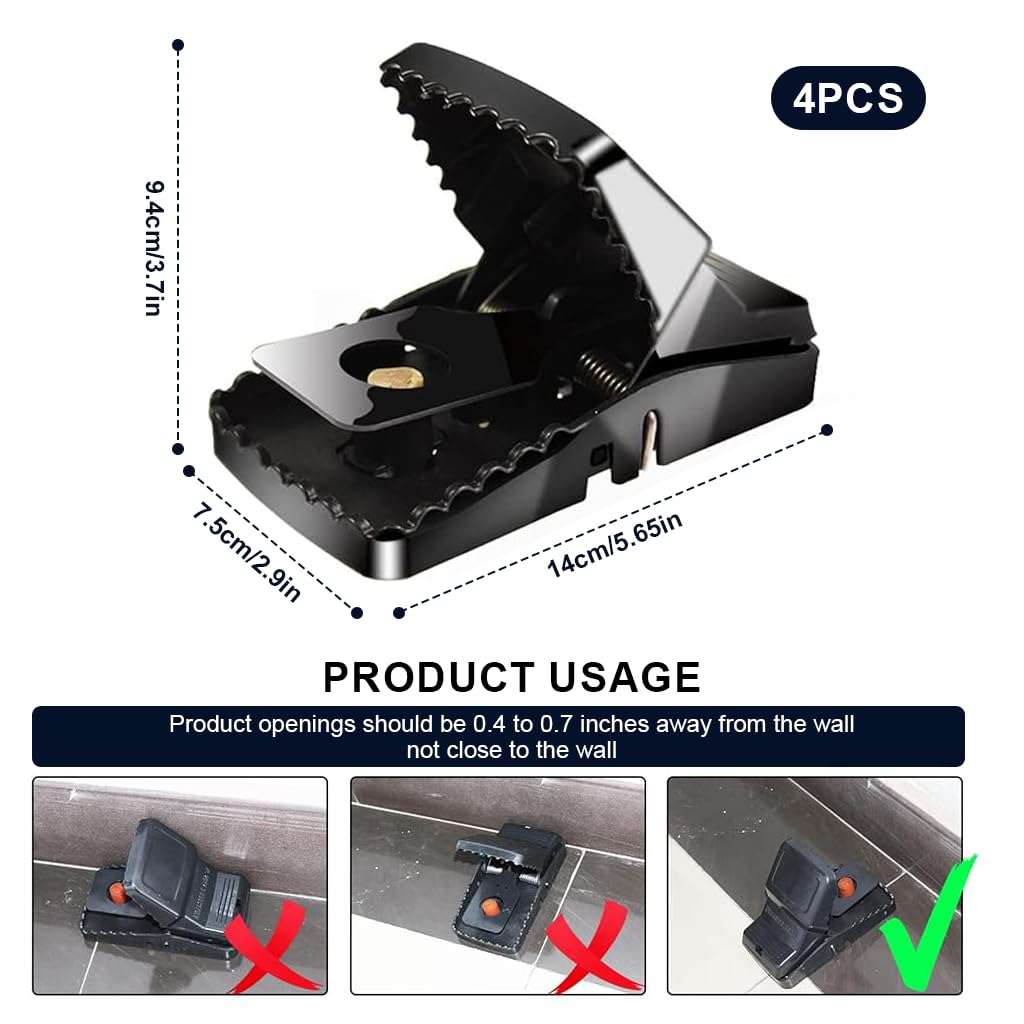 HASTHIP Mouse Traps 4 Pcs Reusable Set for Home and Kitchen with Quick Snap Catch | Strong Serrated Clip Teeth