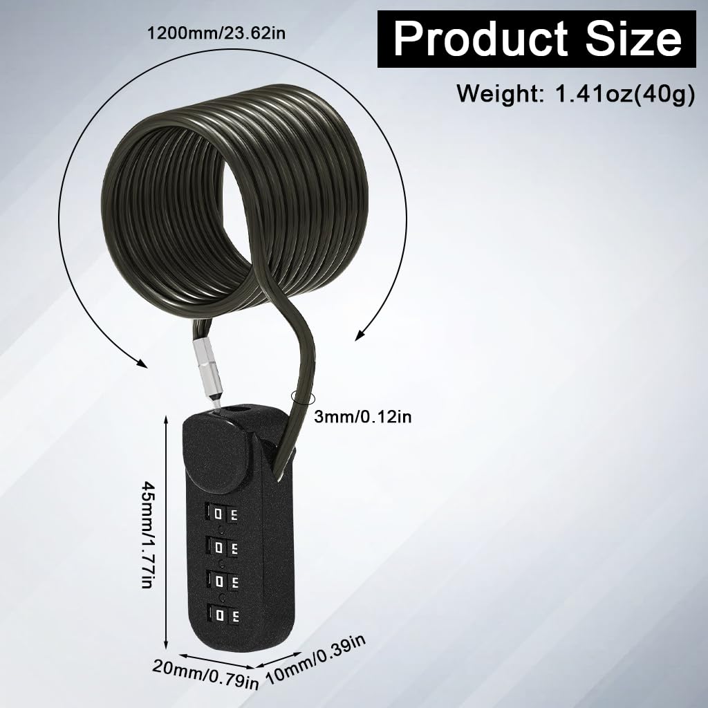 HASTHIP Metal Coil Cable Lock for Bike and Luggage featuring 1.2m Cable and 4 Digit Combo | Keyless Portable Security