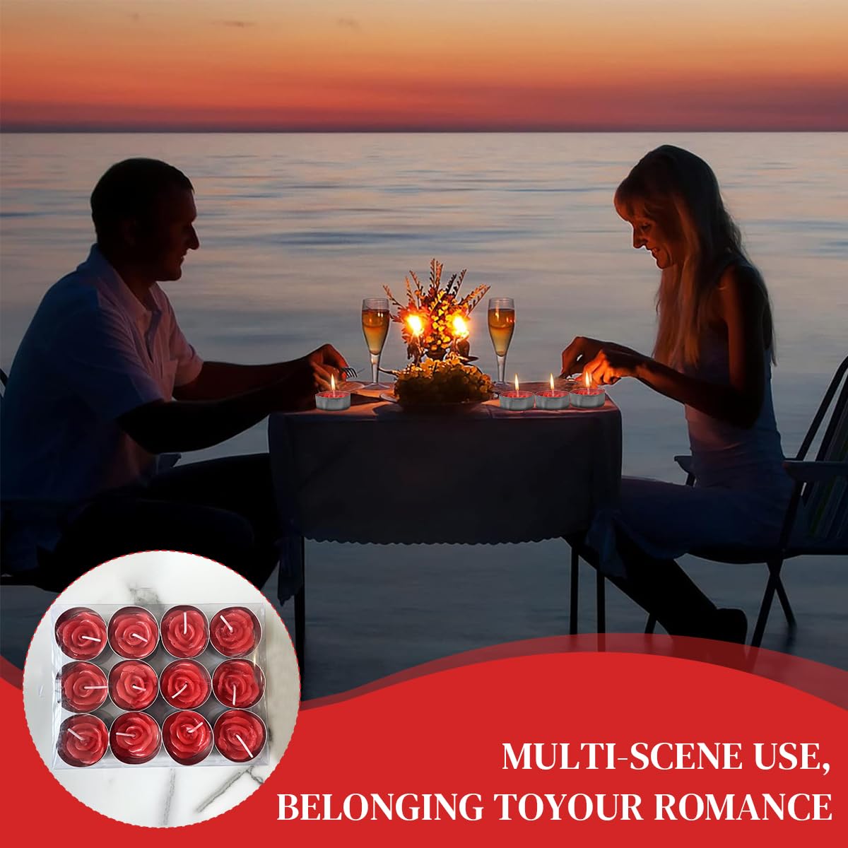 HASTHIP Rose Tealight Candles for Romantic Decoration with Natural Unscented Wax 12 Pack | Burns Up to 3 Hours