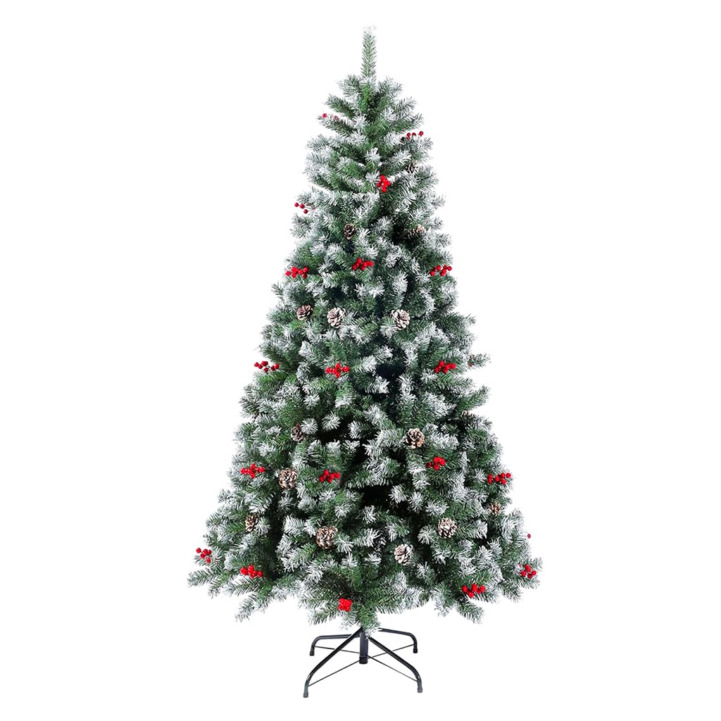 HASTHIP® 150cm Christmas Tree for Home Decor with Snow Flocked Branches, Pinecones & Red Berries, Premium Xmas Trees for Christmas, Office School House Restaurants Store