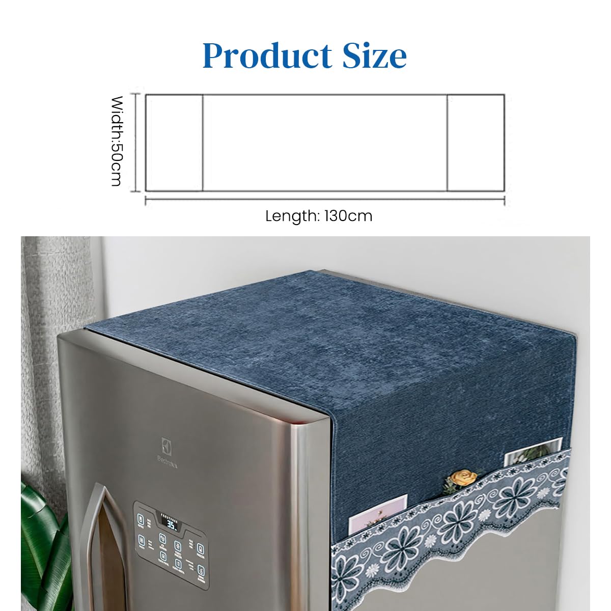 HASTHIP Fridge Cover for Top Single Door with Side Pockets 50x130cm PVC Dust Proof | Decorative Kitchen Organizer