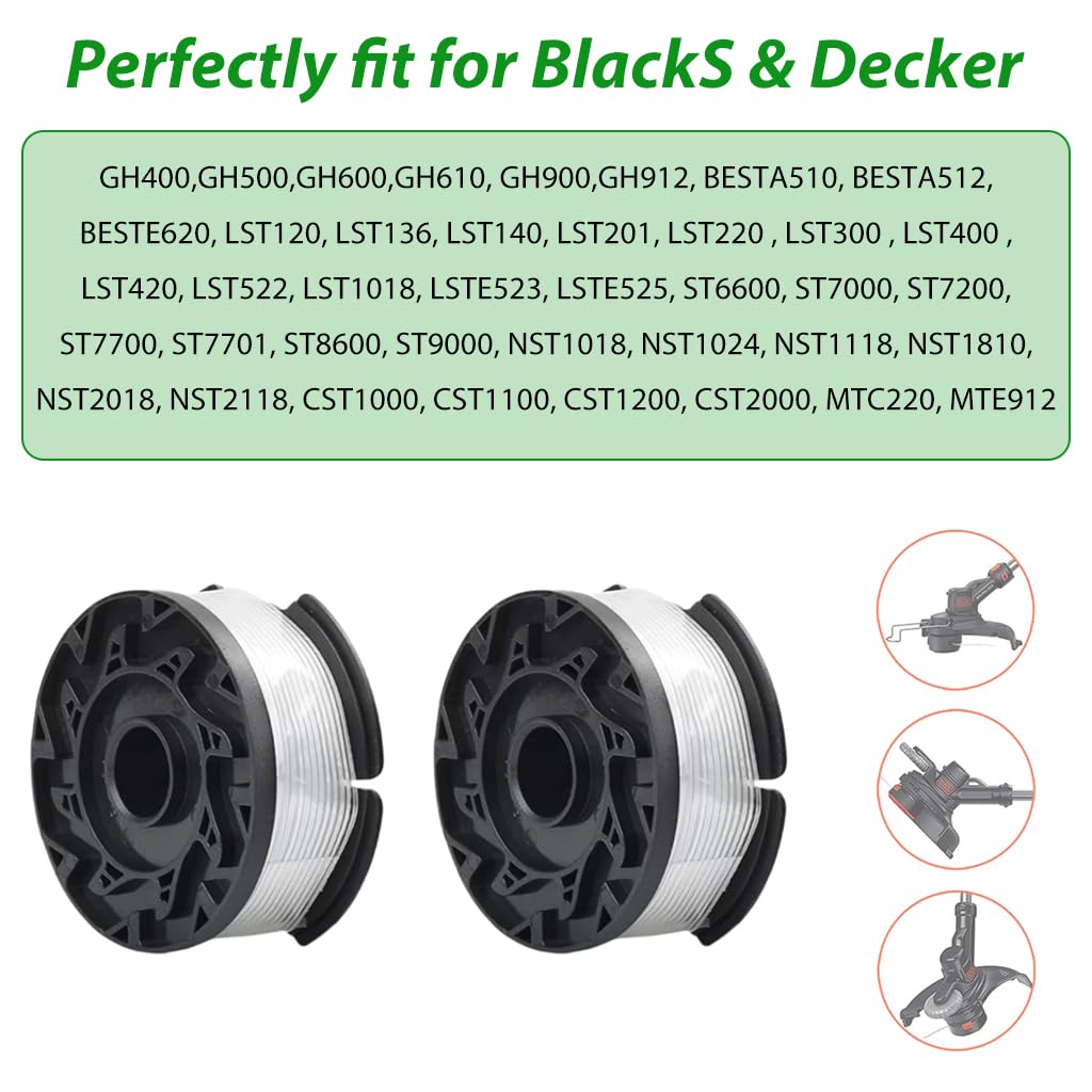 HASTHIP® 4Pcs Grass String Trimmer Wire/Weed Eater String for BLACK+DECKER Replacement, 30Ft Nylon Weed Trimmer Line Spool - BLACK+DECKER Wire/Spool for Grass Cutter Accessories with Spring & Cap