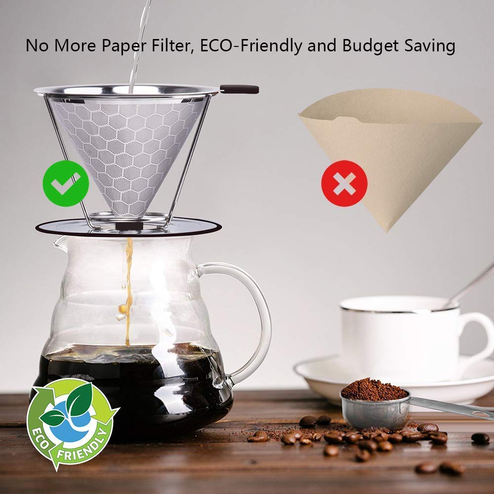 HASTHIP Filter Coffee Maker 800 Mesh for Rich Flavor with Dual Filter 304 Stainless Steel | Easy Clean Paperless Dripper