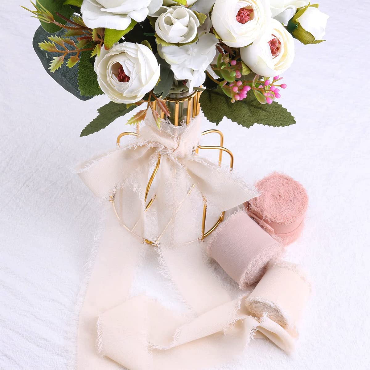 HASTHIP Chiffon Ribbons Set for Gift Wrapping & Wedding Decor featuring Fringe Fabric 1.5 x 7Yd