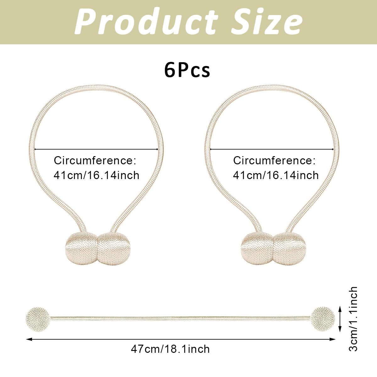 HASTHIP Magnetic Curtain Tiebacks for Home and Office with 40cm Rope and 3.3cm Balls | Strong Anti Rust Magnets