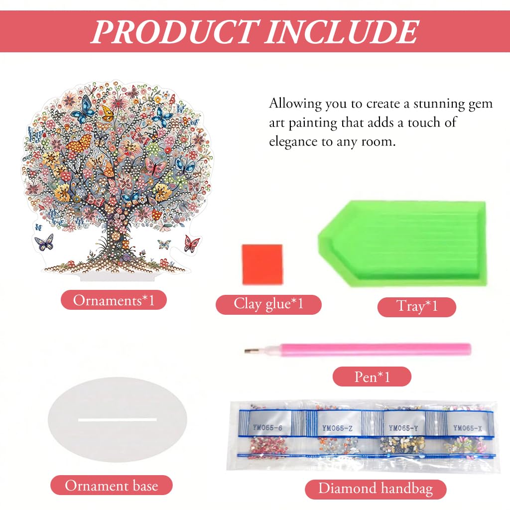 HASTHIP® 5D DIY Diamond Painting Kit Desk Decor with Base Colorful Life Tree Color Acrylic 5D DIY Diamond Art Painting Tabletop Ornaments Beginners 5D DIY Diamond Painting Kit Home Gift