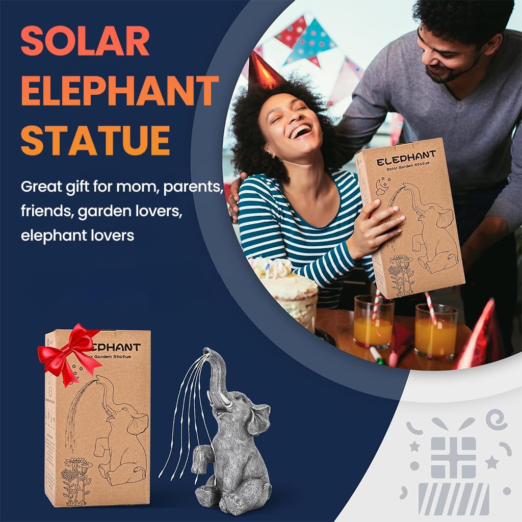 HASTHIP Elephant Resin Statue for Garden and Home Decor with Solar Starry Light 4.5x5.3x10.6 in
