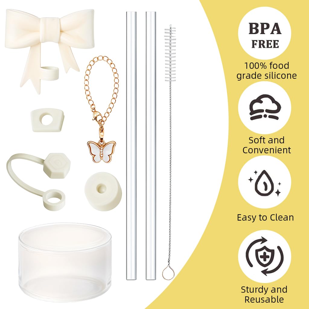 HASTHIP Stanley Cup Accessories Charm Kit Set 18PCS for Personalizing & Protecting Cups | Includes Butterfly Handle Charm and Straw Cleaning Brush
