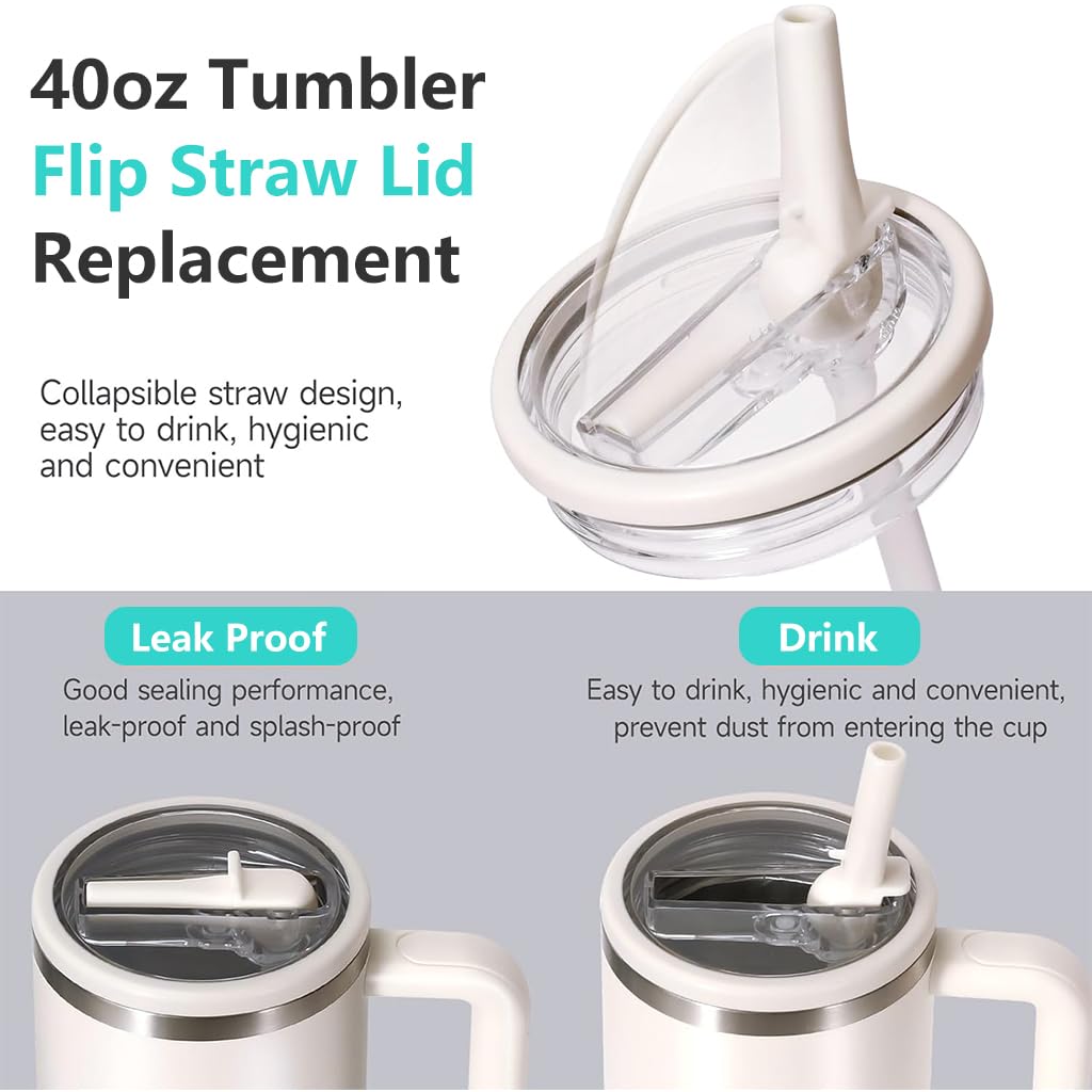 HASTHIP Leak Proof Lid Replacement for 40 oz Stanley Tumbler with Flip Top Stopper | White and Black 4PCS