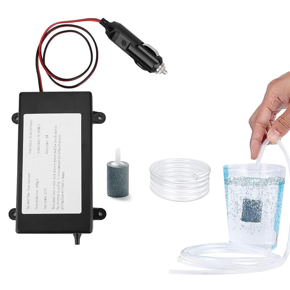 HASTHIP Car Ozone Generator for Vehicle Air Purification with 1000mg/h Output and Air Stone | DC12V Portable Deodorizer