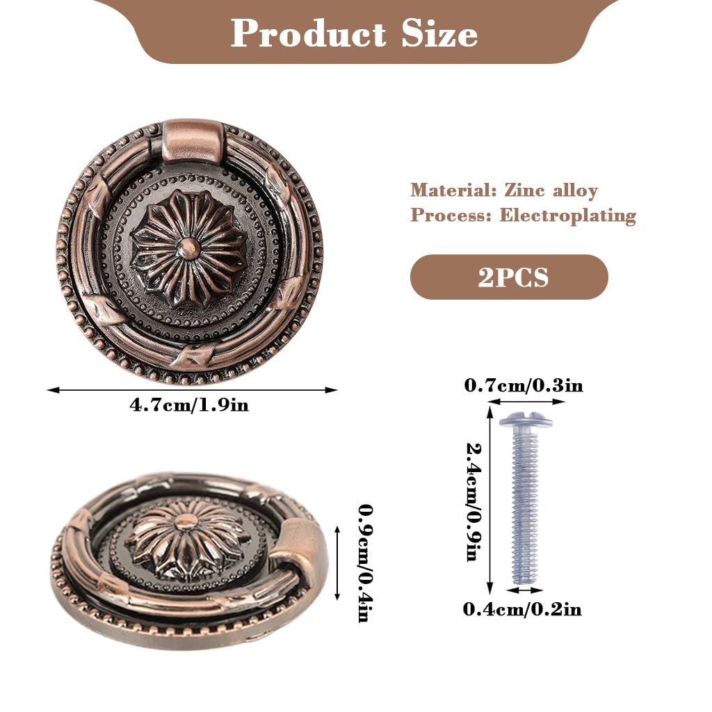 HASTHIP Vintage Ring Pull Handles for Cabinet & Drawer Floral Embossed 2PCS