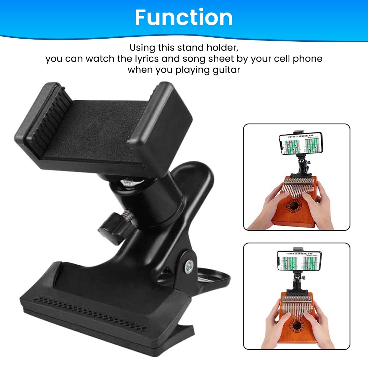 HASTHIP Guitar Phone Holder for Headstock and Desk with 360° Rotation | Strong Clamp Mount
