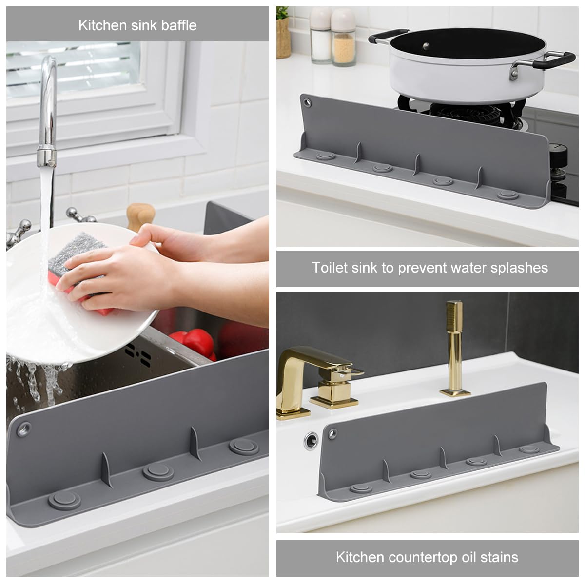 HASTHIP Silicone Anti Splash Guard for Kitchen Sink and Bathroom featuring 4 Suction Cups | 17.17×3.94 in Countertop Water Shield