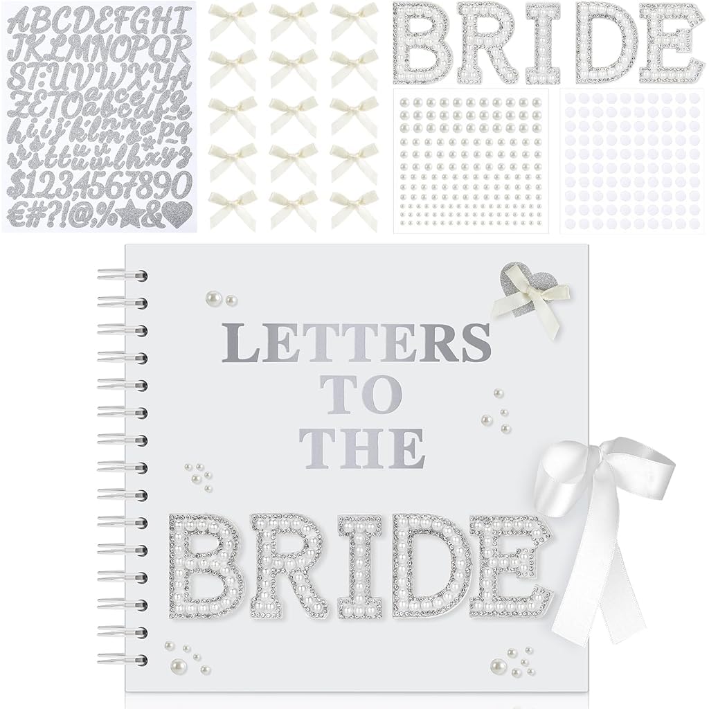 HASTHIP® memory book 8 inch DIY photo album kit for bridal shower guest book scrapbook with 20 blank pages, alphabet stickers, ribbon closure and decorative accessories for personalized gifts