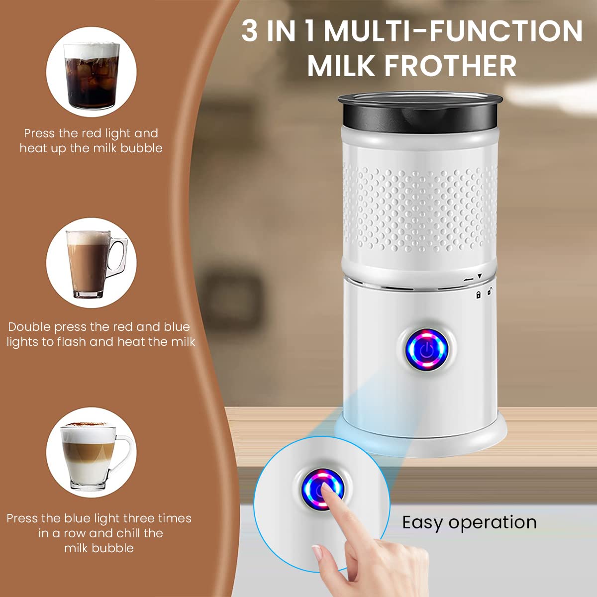 Electric Milk Frother, Electric Milk Frother for for Cold/Hot Milk Frother, Milk Steamer, Non-Stick Coating Milk Frother Milk Foamer Frother Standalone Frother