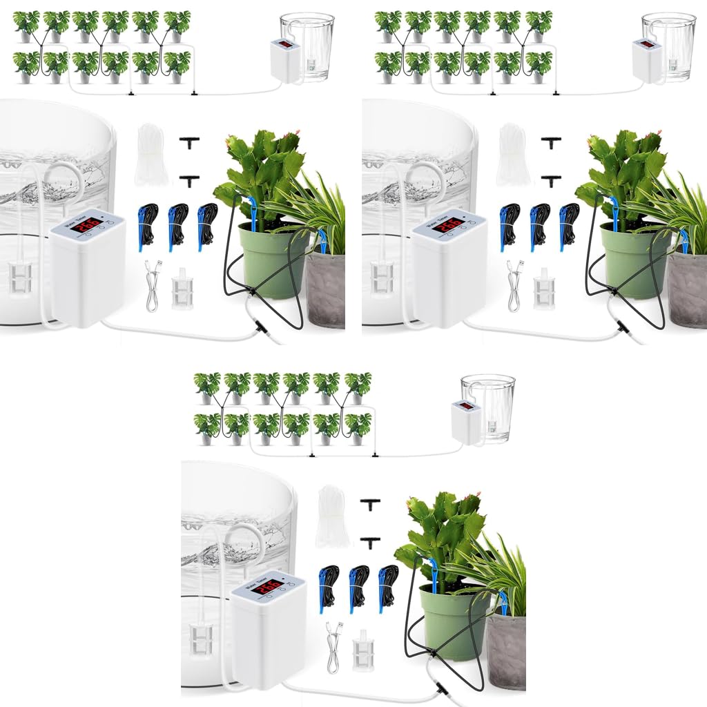 HASTHIP Auto Drip Irrigation System for Indoor and Outdoor Plants with Solar Water Timer | 3 PCS Rechargeable Self Watering Setup