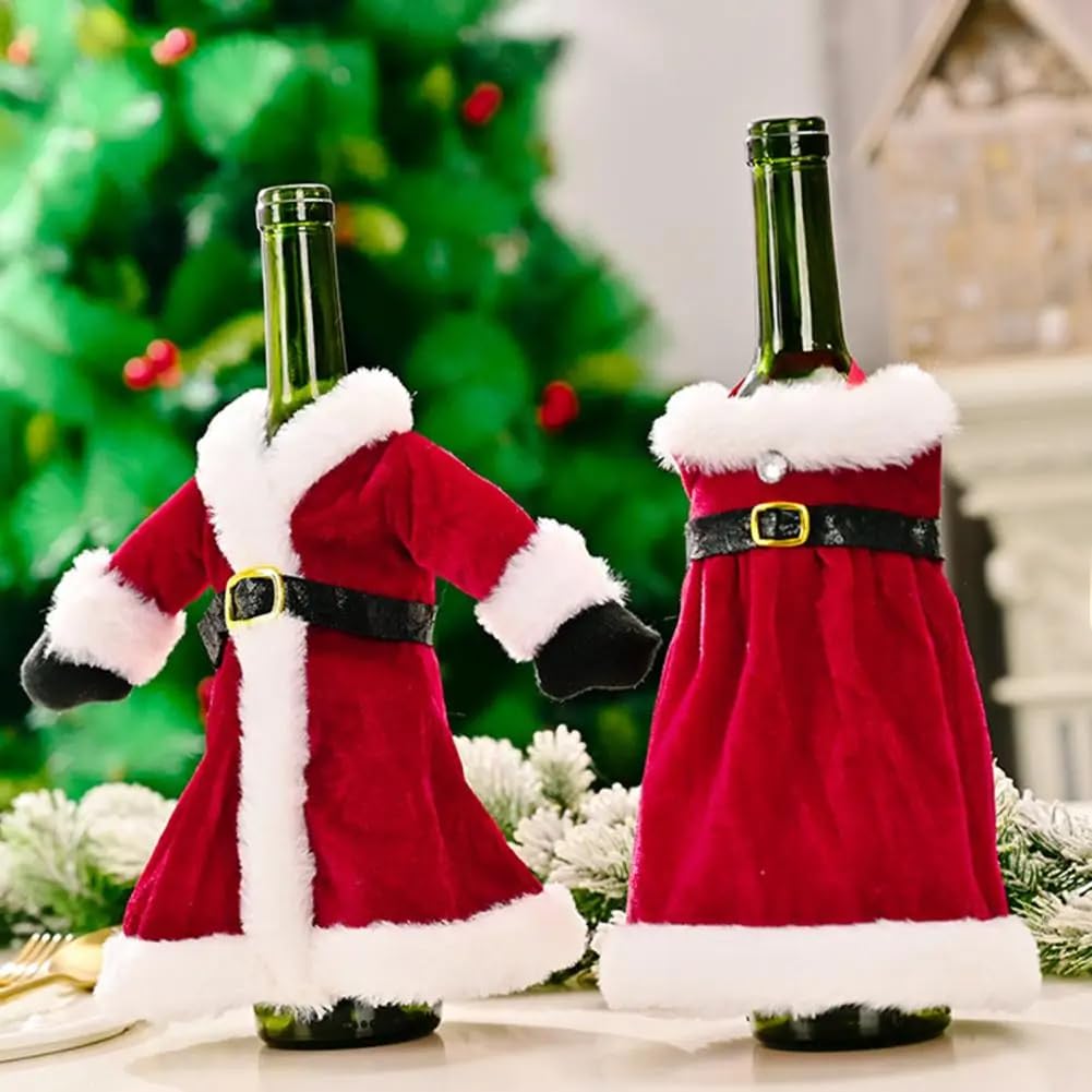 HASTHIP Wine Bottle Christmas Decorations for Festive Dining Table with 2 Dress Covers | Reusable Holiday Home Decor