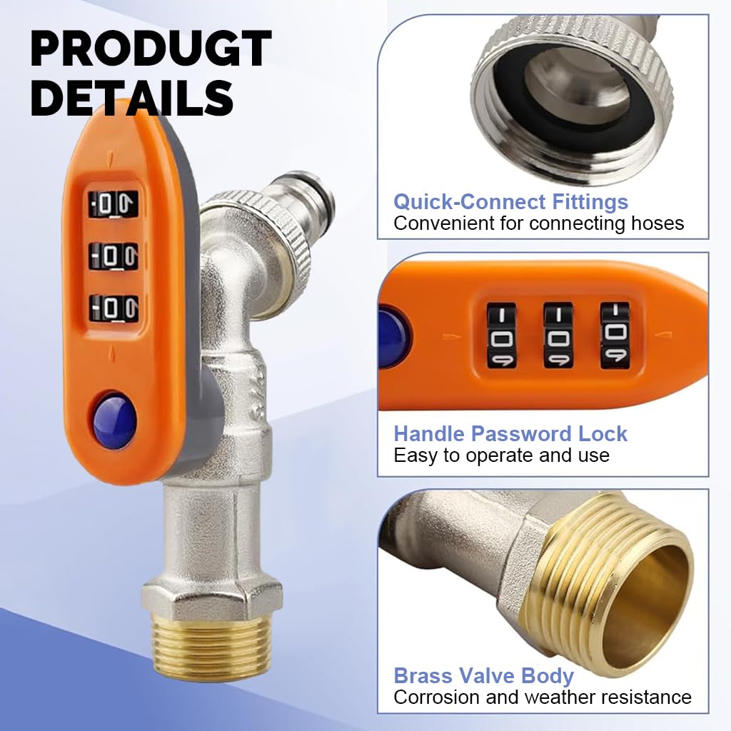 HASTHIP Garden Faucet for Outdoor Use with 4 Digit Lock and Full Copper Construction | 3/4 in NPT Thread