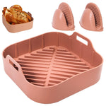 Air Fryer Reusable Silicone Pot with 2 Anti-Scald Oven Mitt, 8.1-inch Non-Stick Air Fryer Liners with Ear Handles, Air Fryer Accessories, Food-Grade Air Fryer Basket, for 6 QT (Pink)