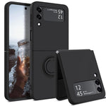 HASTHIP® Samsung Galaxy Z Flip 3 5G Case with Built-In Ring Grip, Anti-Scratch TPU, Shock Absorption, Slim Design, Wireless Charging Compatible, Matte Finish, Black