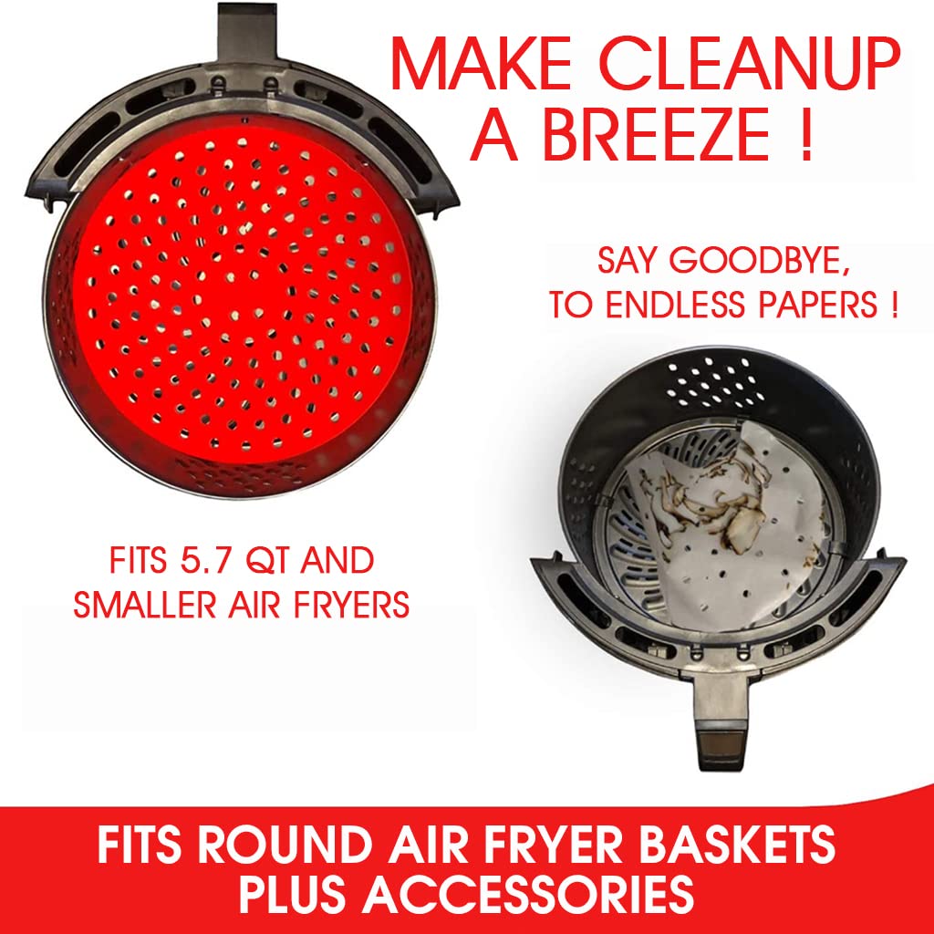 HASTHIP Reusable Silicone Air Fryer Liners for 8 Inch Fryers with Even Heat Holes | 2 Pack Red and Black