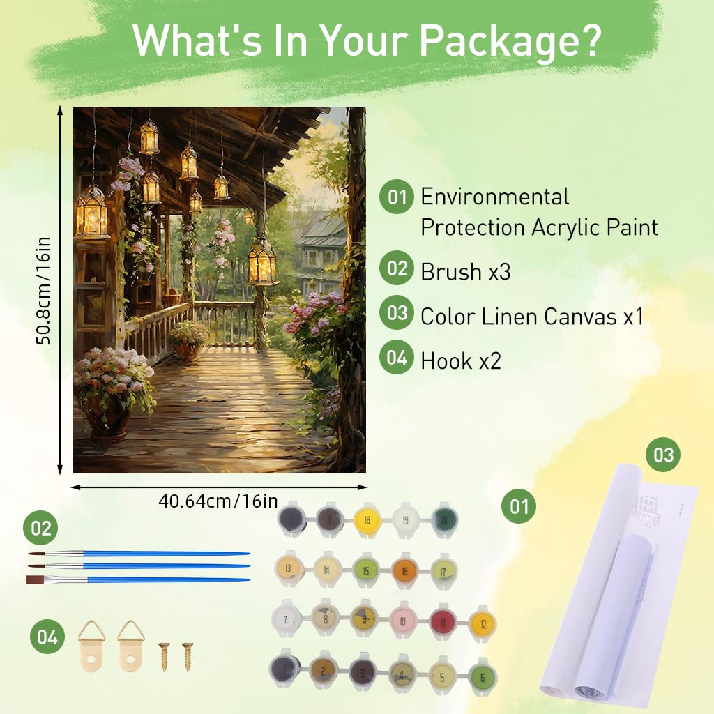 HASTHIP Paint by Numbers Kit for Adults with Acrylic Paints and Brushes 40 x 50 cm | Countryside Hallway DIY Canvas Art